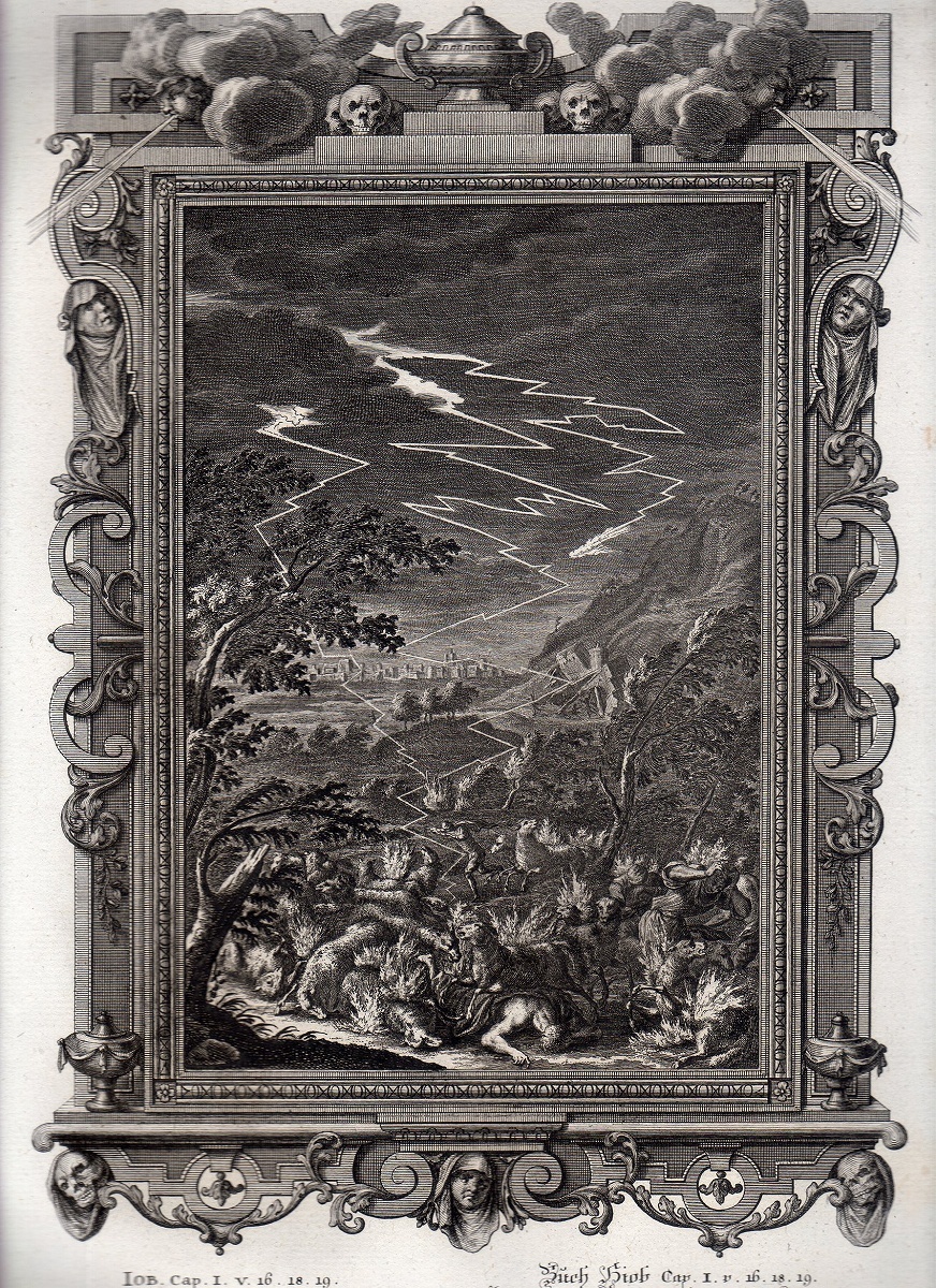 1732年 ショイヒツァー 神聖自然学 銅版画 Tab.507 ヨブ記 第1章 16節 18節 19節