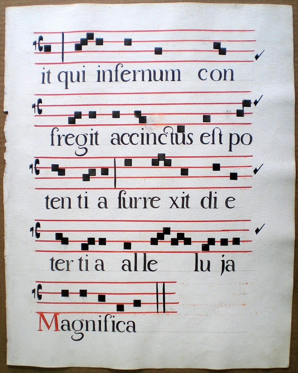1750年'グレゴリオ聖歌 ネウマ譜 手稿 大判 2枚 5