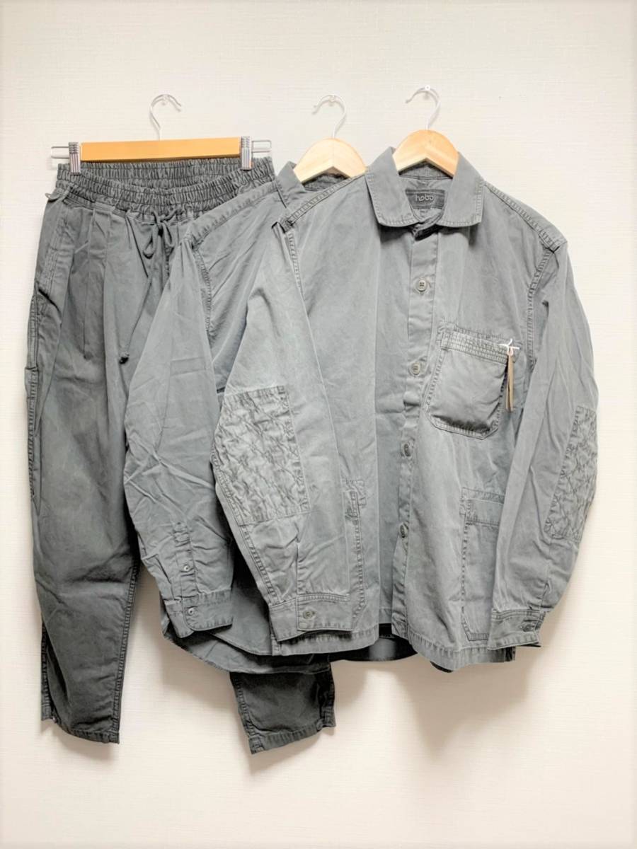 未使用☆[hobo] 21SS 定価72,600 COTTON TWILL CHARCOAL DYED 炭染め スリーピース セットアップ ジャケット シャツ パンツ M ホーボー