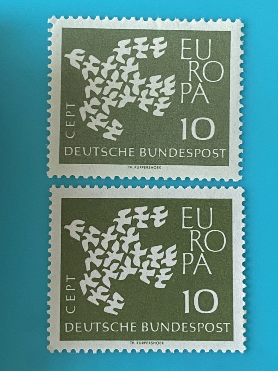 ドイツ切手★１９羽の平和のハト(色違い)1961年a2の画像1