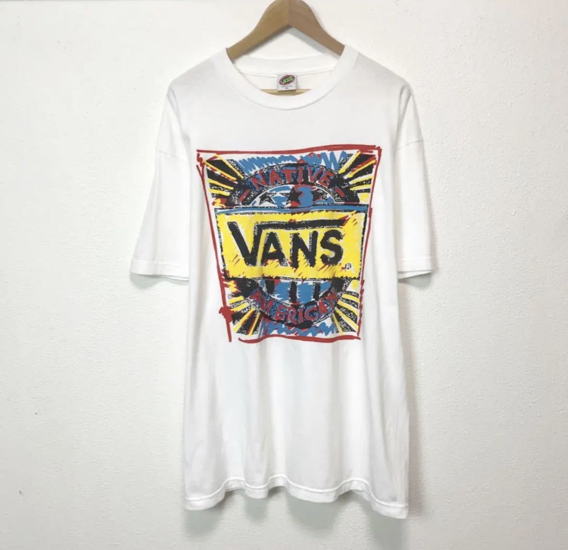 幻級 激レア 90s VANS バンズ ヴィンテージ半袖Tシャツ USA製 ロゴ ホワイト スケート スケボー
