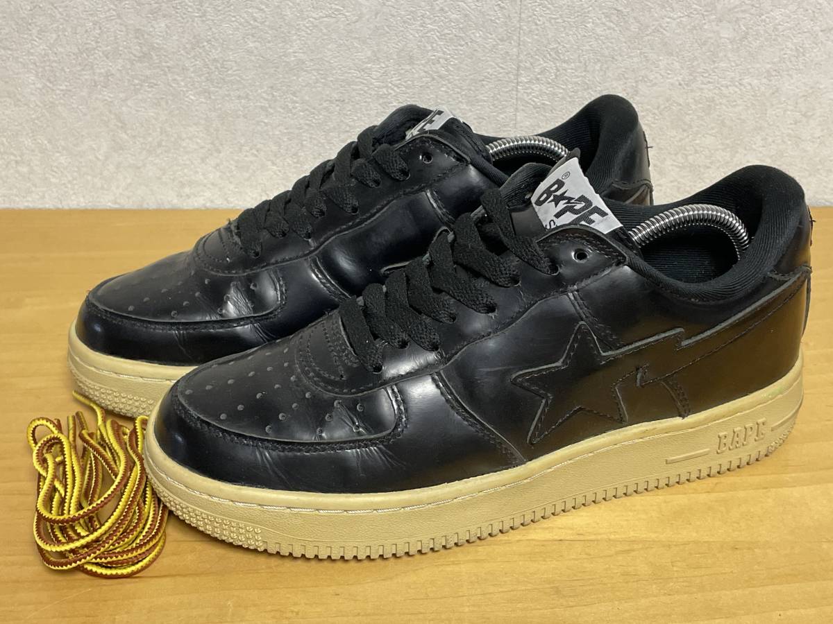 黒 A BATHING APE アベイシングエイプ BAPE STA ベイプスタ スニーカー レザー 26cm US8_画像1