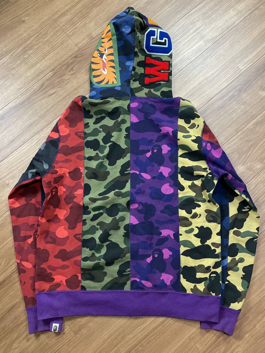 34 A BATHING APE アベイシングエイプ MIXCAMO CRAZY SHARK HOODIE ミックスカモ クレイジー シャーク フーディー スウェットパーカー 2XL_画像2