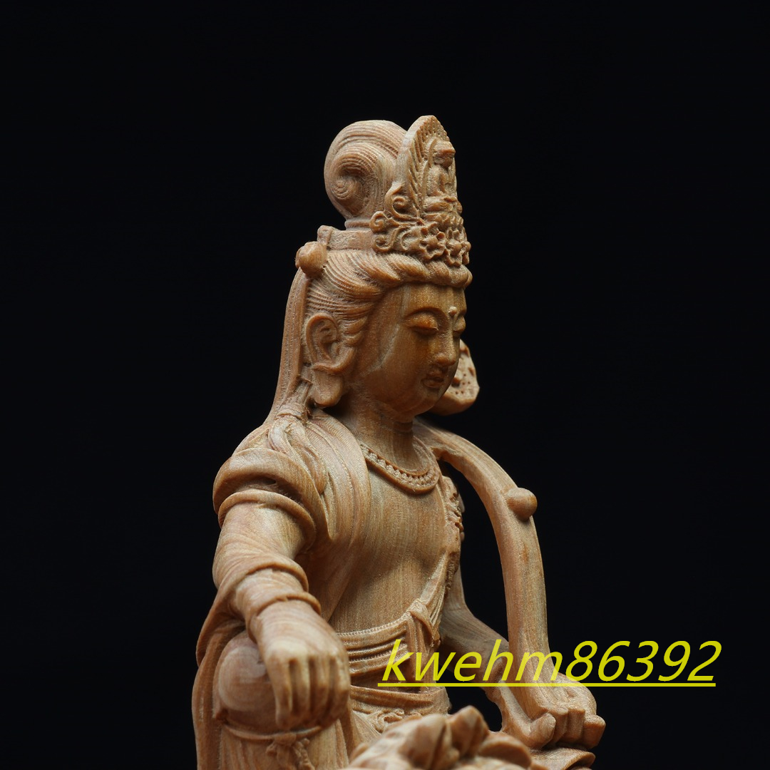 木彫り 仏像 文殊菩薩 普賢菩薩 座像一式 柘植材 仏教工芸 精密彫刻_画像5