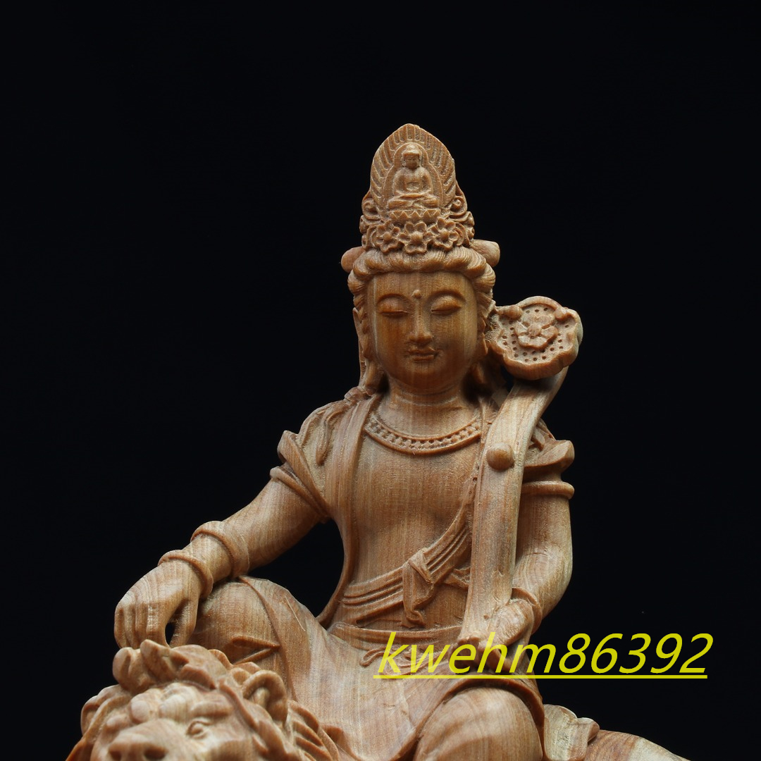 木彫り 仏像 文殊菩薩 普賢菩薩 座像一式 柘植材 仏教工芸 精密彫刻_画像10