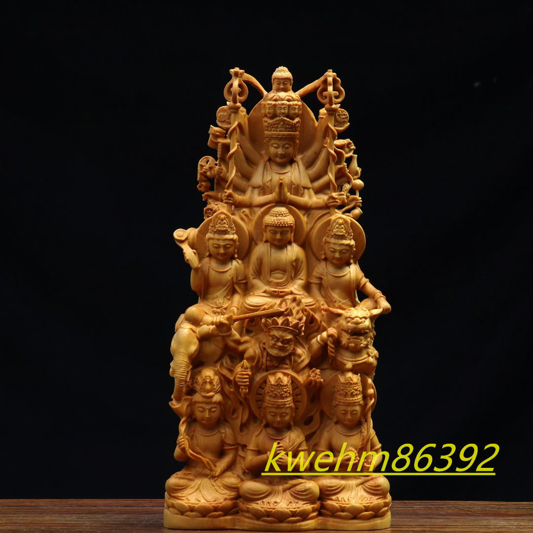 珍品 木彫り 仏像 八宝仏座像 彫刻 仏教美術品 柘植材 仏師で仕上げ