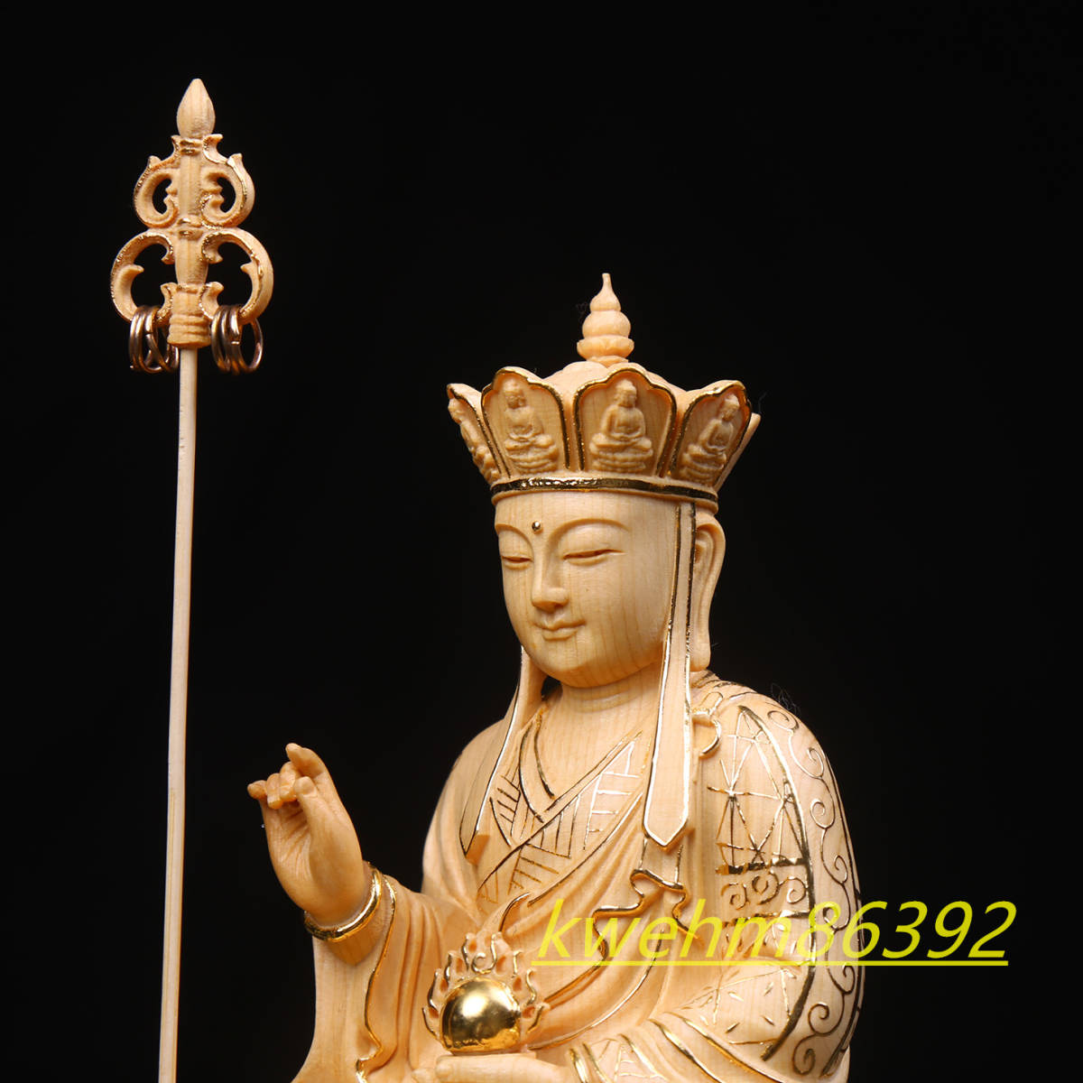 最高級木彫り仏像地蔵菩薩地蔵置物地蔵菩薩像本金切金彫刻天然木檜材