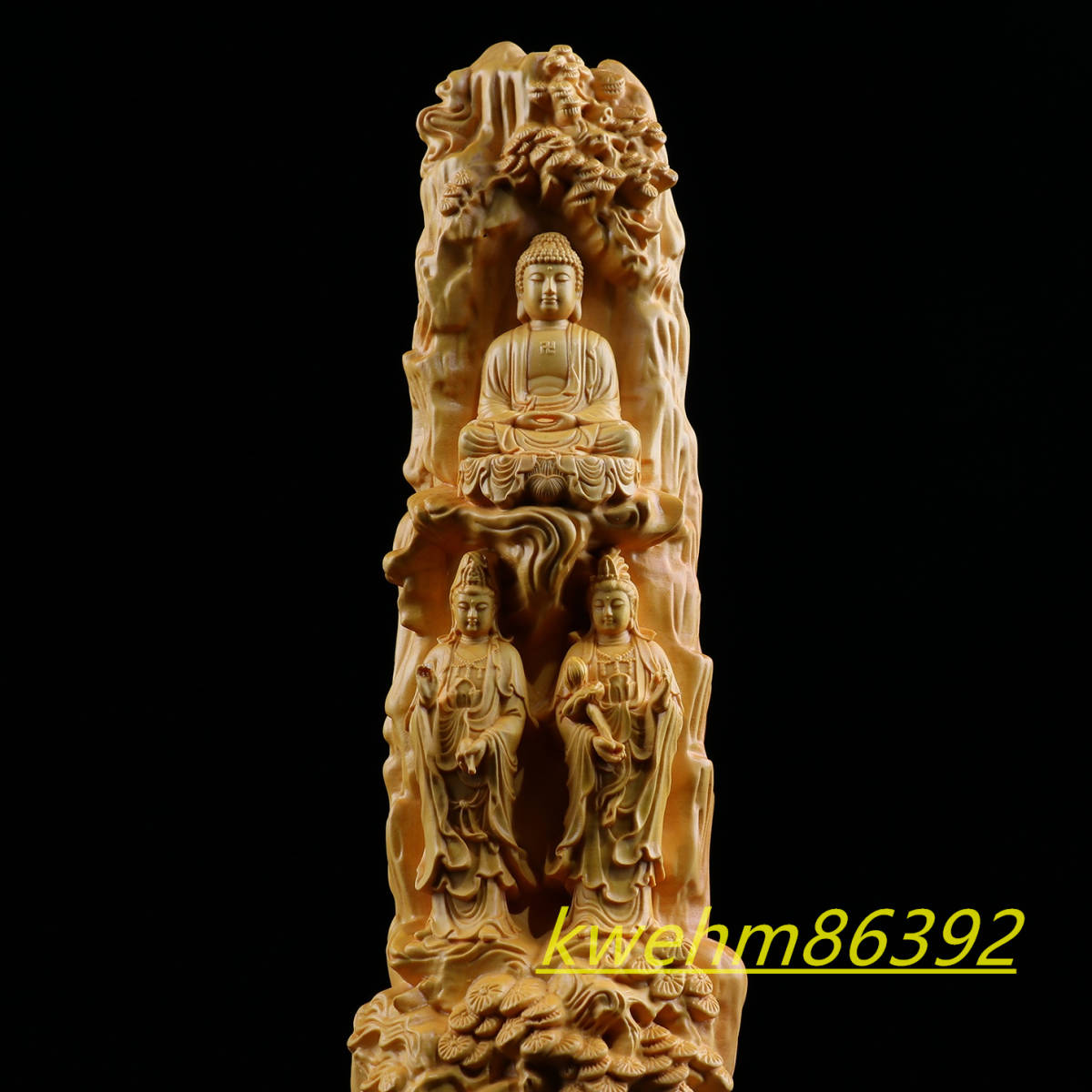 木彫り 仏像 阿弥陀三尊 （観世音菩薩 阿弥陀如来 勢至菩薩）立像 柘植材 仏教工芸 精密彫刻 ご利益