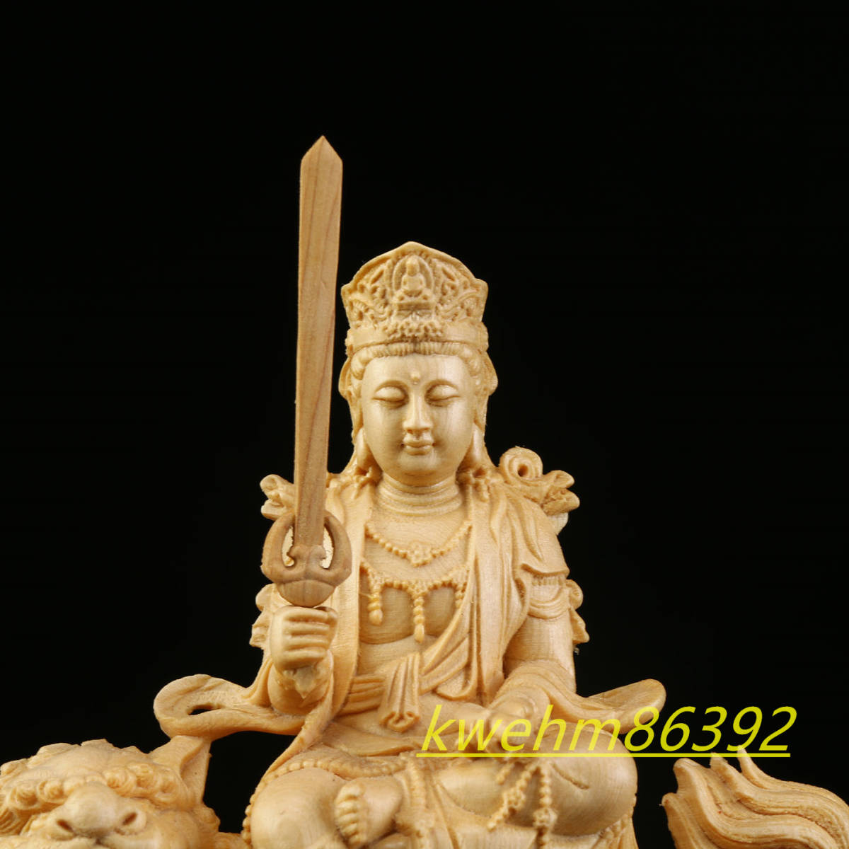 レコレクション 木彫り 仏像 文殊菩薩 普賢菩薩 座像 一式 彫刻 一刀彫 天然木檜材