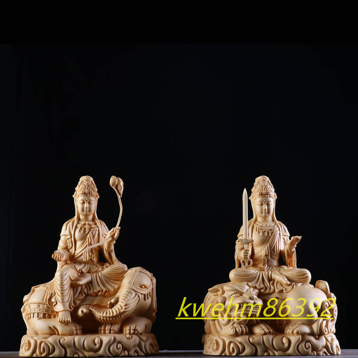 開運厄除 普賢菩薩 仏教工芸品 供養品 商売繁盛 木彫仏像 極上品 - 彫刻