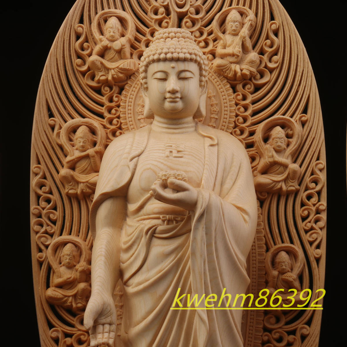 大型高43cm 木彫仏像 西方三聖 立像 観世音菩薩 阿弥陀如来 勢至菩薩