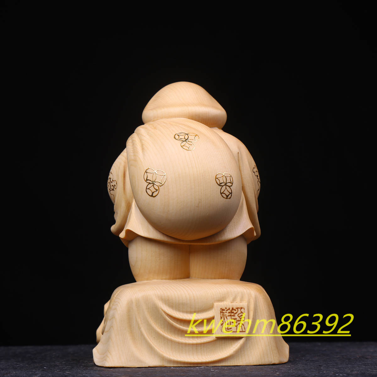 珍品 木彫仏像 七福神 大黒天 立像 財神 本金 切金 彫刻 天然木檜材_画像6