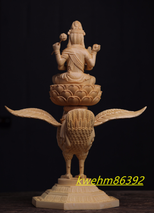 最高級 木彫仏像 孔雀明王 座像 彫刻 一刀彫 天然木檜材 仏師で仕上げ_画像7