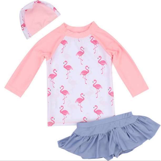  sale Kids child swimsuit girl 120 long sleeve Rush Guard hat pink Pooh ruby chi frill kindergarten child care . separate 