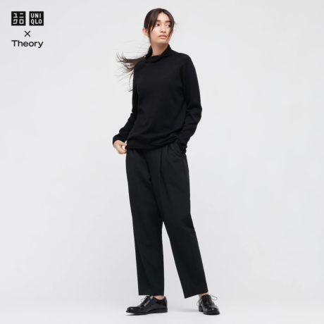 【新品・M/L・ブラック】 UNIQLO × Theory　 ストレッチパンツ　タックパンツ　はき心地もお手入れもラク　クリーン　ユニクロ　セオリー