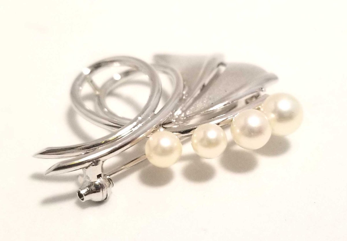 MIKIMOTO ミキモト ブローチ フラワー シルバー パール 4粒 アコヤ