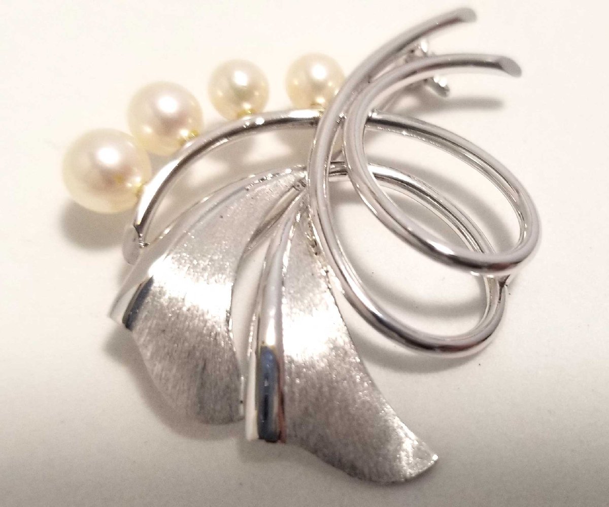 MIKIMOTO ミキモト ブローチ フラワー シルバー パール 4粒 アコヤ