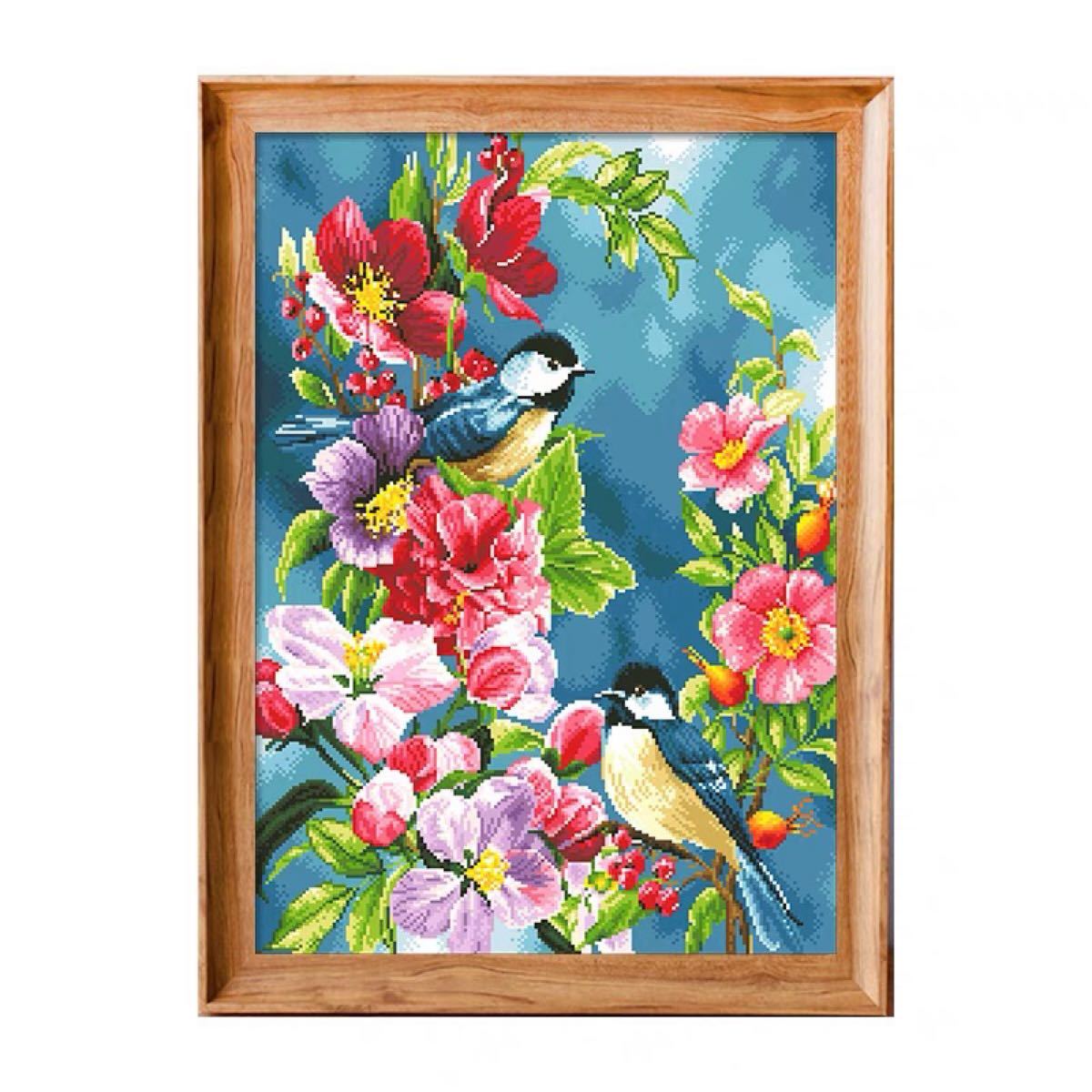 クロスステッチ刺繍キット　 11CT 印刷有り　「鳥と花」