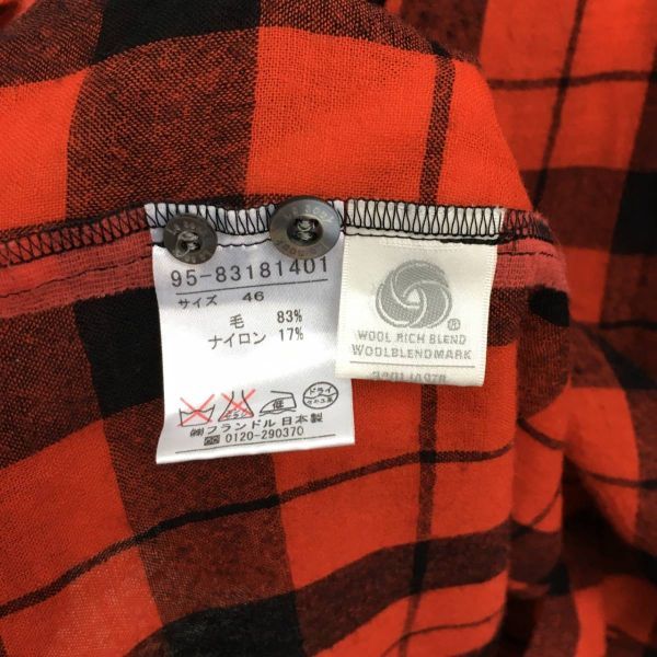 EZ2037*LE SOUK wool . thin 7 minute sleeve long shirt *46* red black check pattern Le souk 