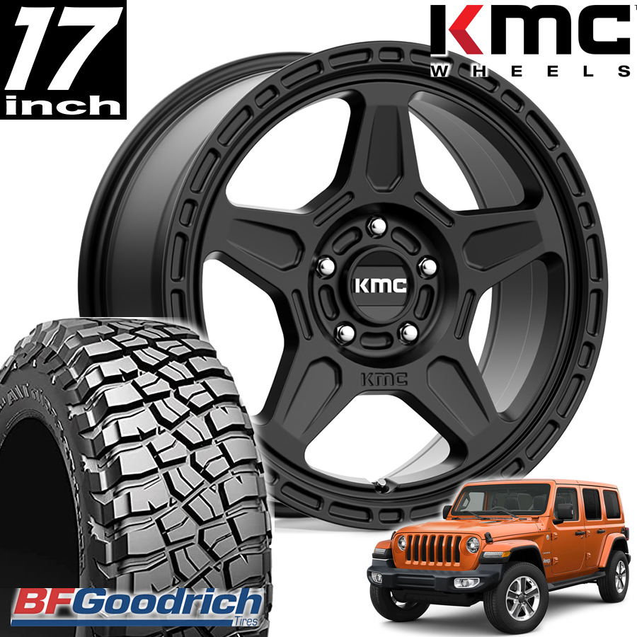 新品 KMC ALPINE 17インチアルミホイール BF GOODRICH M/T 35x12.50R17付き4本セット JEEP JKラングラー JLラングラー JTグラディエーター_画像1