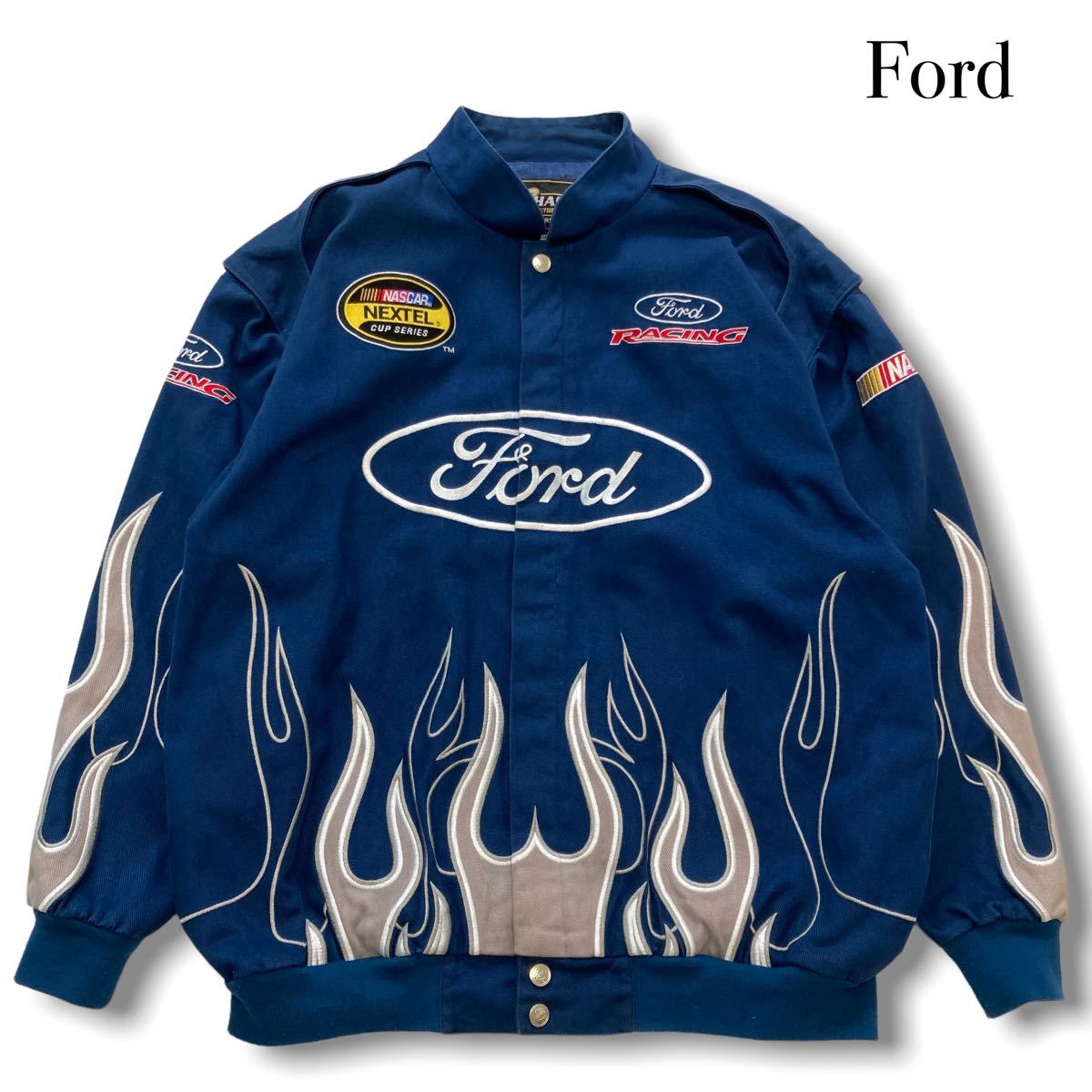 CHASE】 『Ford』フォードレーシングジャケット ファイヤーパターン刺繍 チェイス コットンジャケット 古着 企業系 ワッペン 