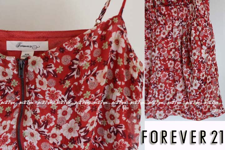 未使用品　フォーエバー21　forever21　縦シワ加工　シフォン　サロペットパンツ　サロペットショートパンツ　花柄　オレンジ　Mサイズ_画像2