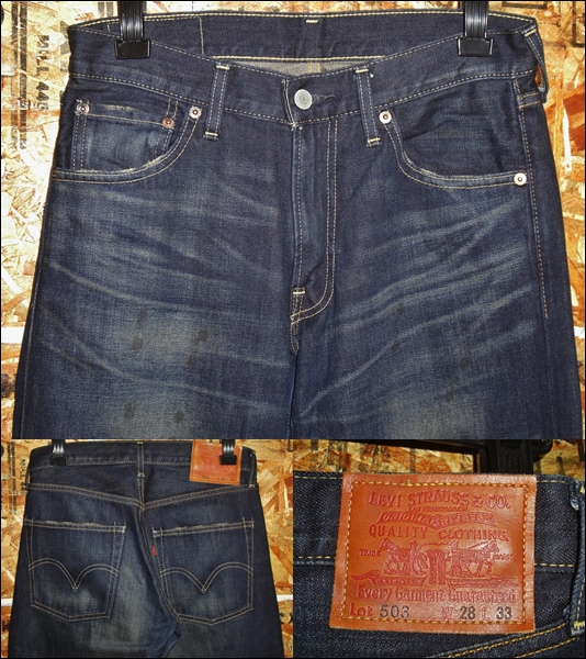 28x33 Levis 503 革パッチデニム 濃紺インディゴジーンズ レジンダーク 00503-0203 K20C132_画像3