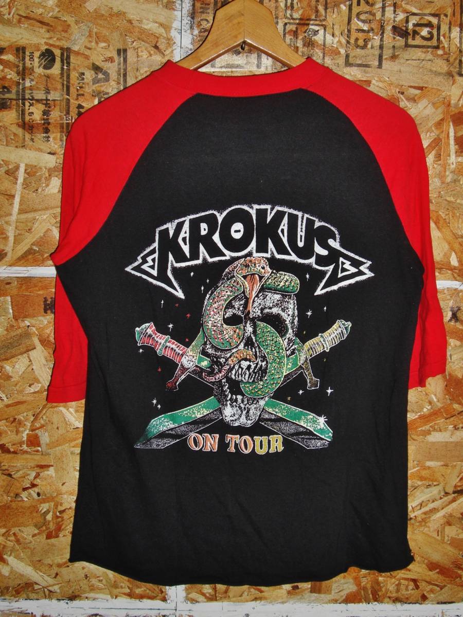 クロークス KROKUS 7分袖 ラグランスリーブ Tシャツ 黒赤 バンド ツアーT ハードロック ヘビメタ K20C536_画像2
