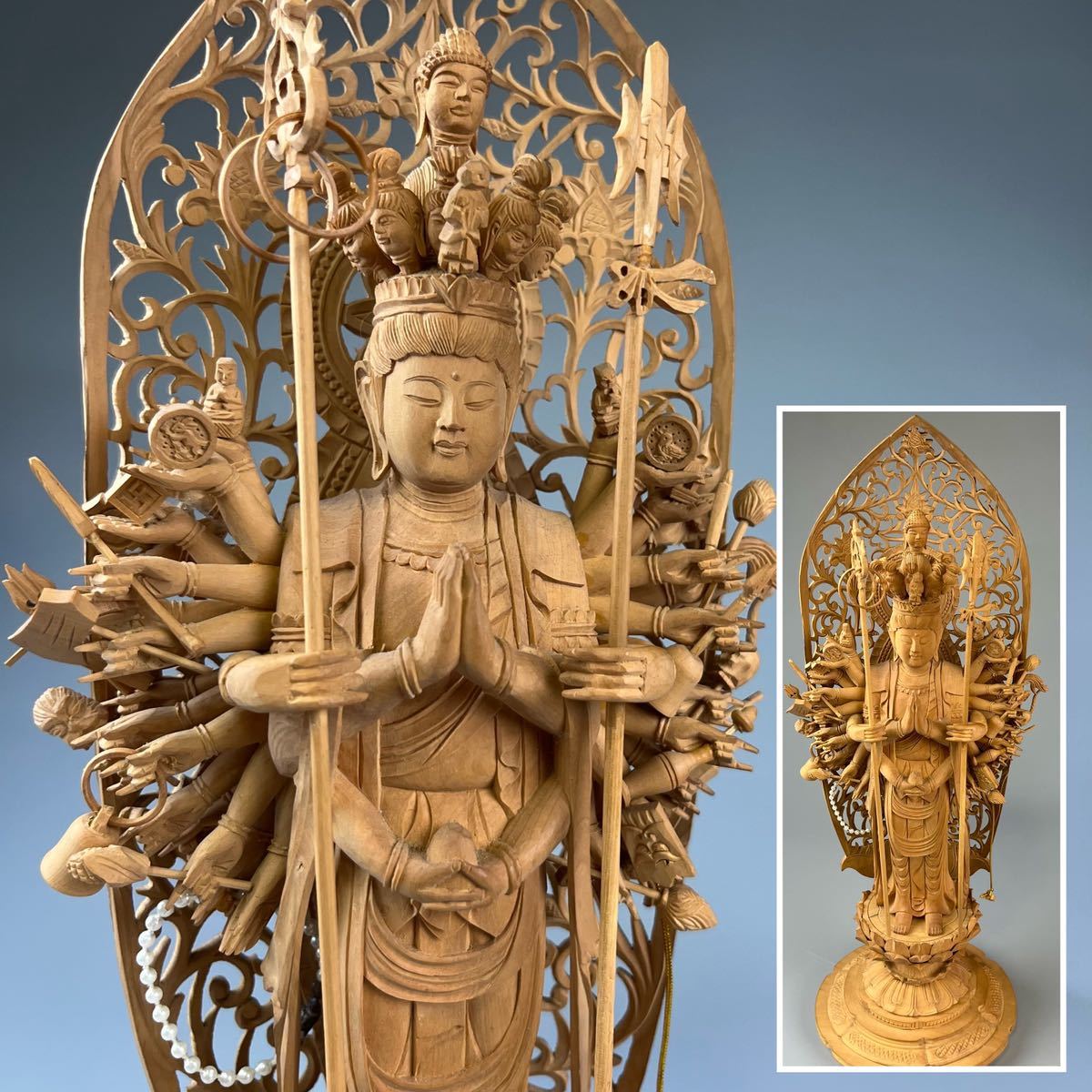 Yahoo!オークション - 仏教美術 仏像 木彫 千手観音菩薩 像 検 古玩