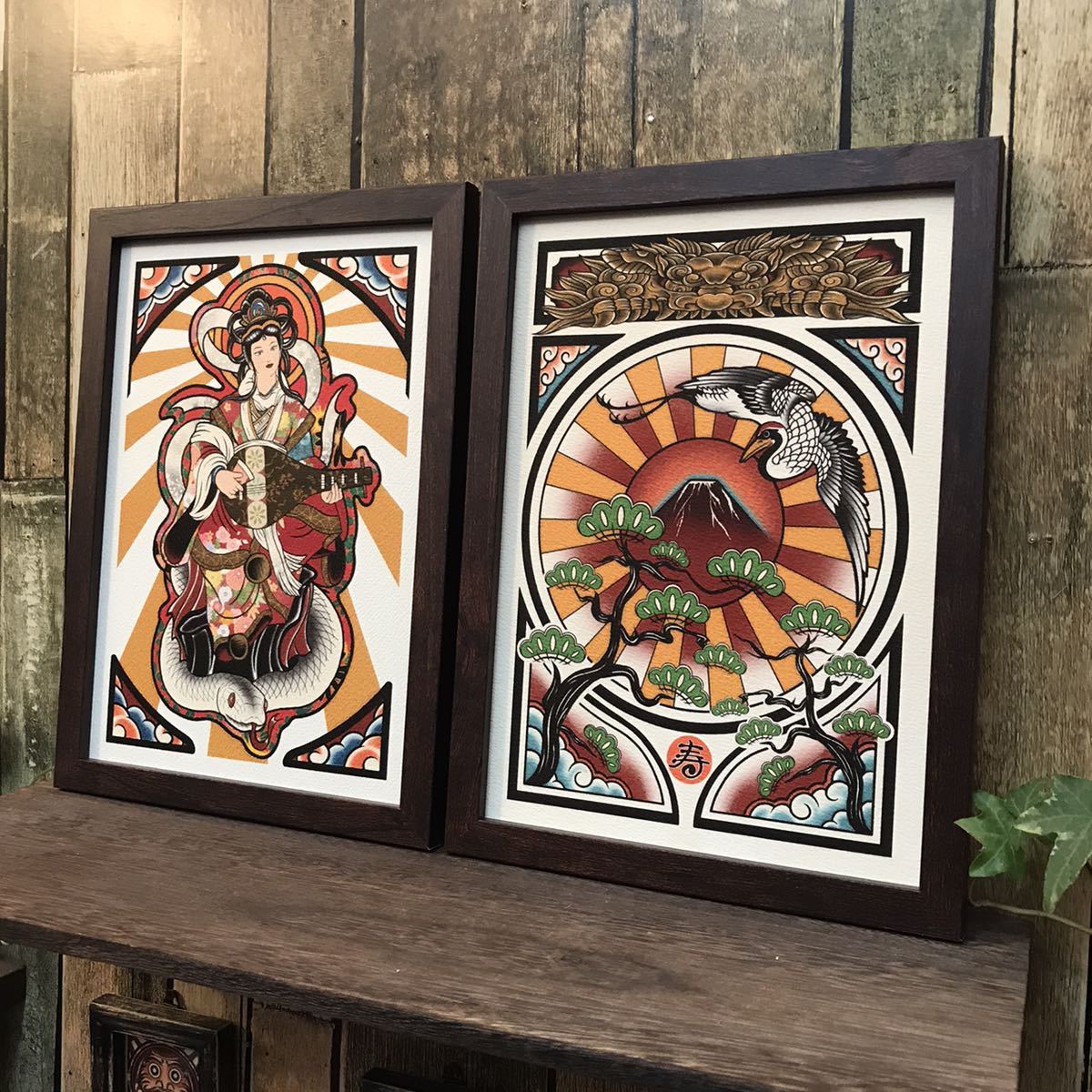 .. thing better fortune illustration 2 pieces set Seven Deities of Good Luck . fortune heaven crane red Fuji B5 size frame attaching .. up art frame 