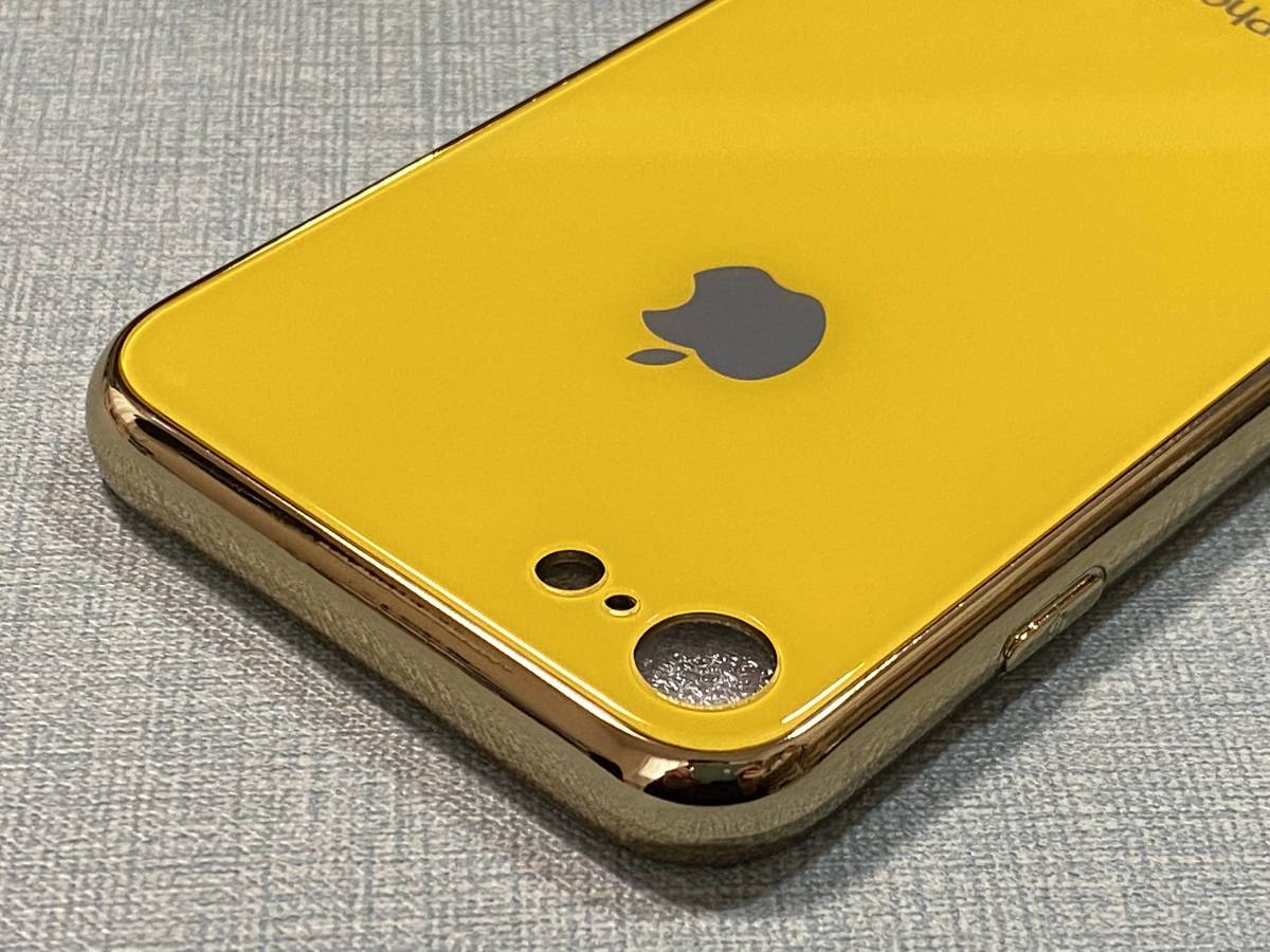 iPhoneSE(第2/3世代)/8/7用 イエロー アップルロゴ グラスケース iPhoneSE(第2/3世代)/8/7用 イエロー アップルロゴ グラスケース