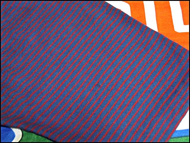 【細ピッチが◎な1枚】Made in USA製アメリカ製ビンテージラグランコットンボーダーポケTシャツ紺赤70s70年代ポケット付ネイビー×レッド_画像7