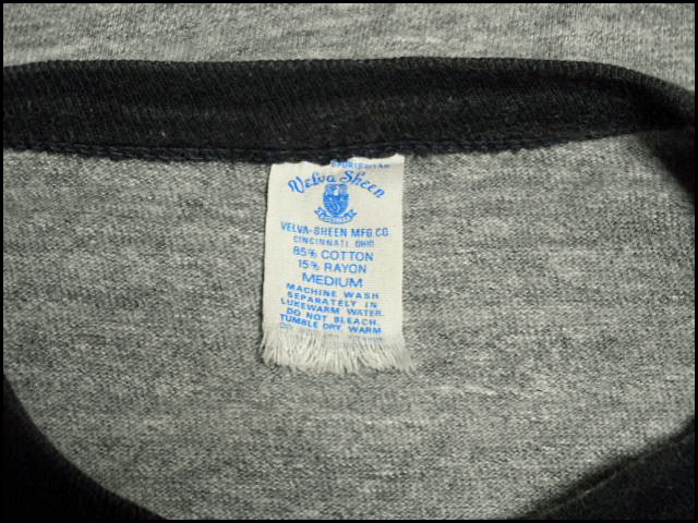《希少な黒染み込みプリント》Made in USA製アメリカ製Velva SheenベルバシーンビンテージカレッジプリントTシャツ杢霜降霜降り60s60年代_画像7