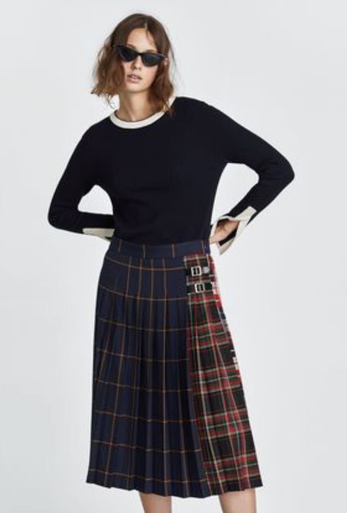 ZARA WOMAN(ザラ ウーマン)チェックプリーツスカート ミディ USAS stas