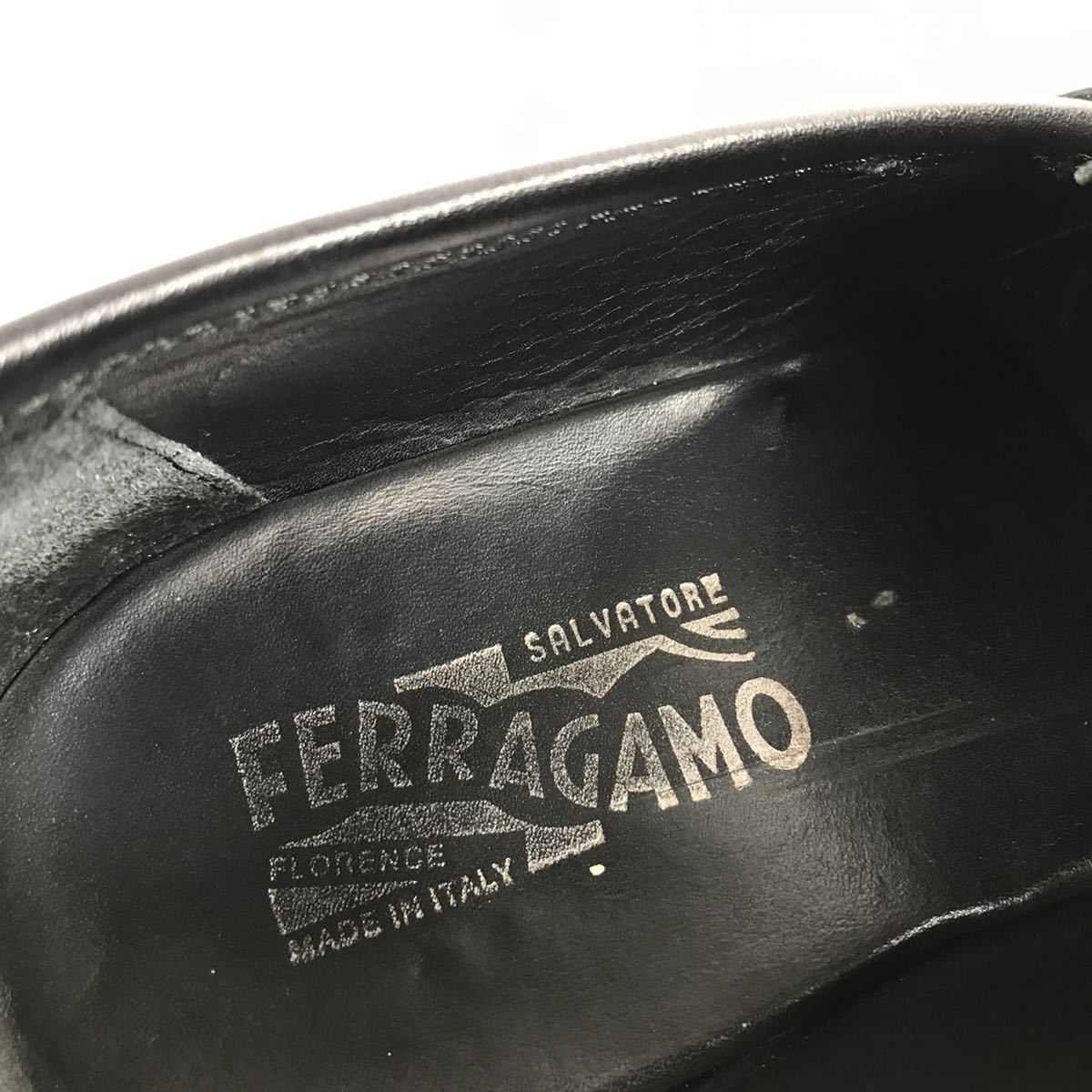 【フェラガモ】本物 Ferragamo 靴 25cm 黒 ガンチーニ ビットローファー スリッポン ビジネスシューズ レザー メンズ イタリア製 7 EEE 箱_画像9