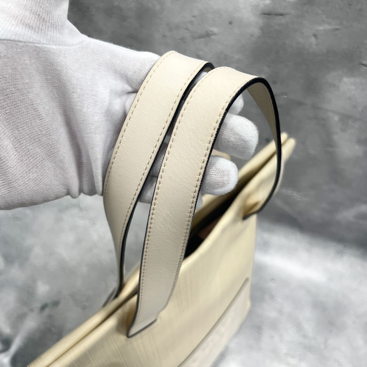 LOEWE ロエベ リネン ショッパートート トートバッグ ハンドバッグ ホワイト アイボリー ナチュラル アナグラム ロゴ レザー 330.17.K01