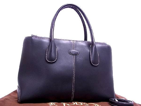 1円 ■美品■ TOD'S トッズ レザー２WAY トートバッグ ショルダー 斜め掛けかばん 手提げ メンズ レディース ブラック系 AB8618スオ_画像1