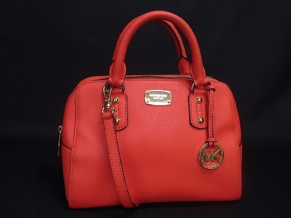 1円 ■美品■ MICHAEL KORS マイケルコース レザー 2WAY ハンドバッグ トート ショルダー 肩掛けかばん 斜め掛け オレンジ系 AA7420チS_画像1