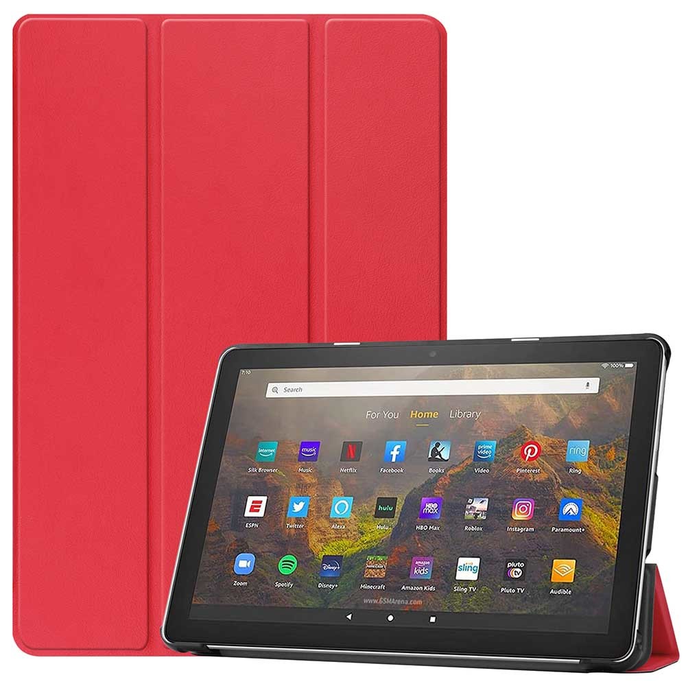 amazon Fire HD 10 2021 / Fire HD 10 Plus タブレットケース カバー スタンド機能 PUレザーケース レッド_画像1