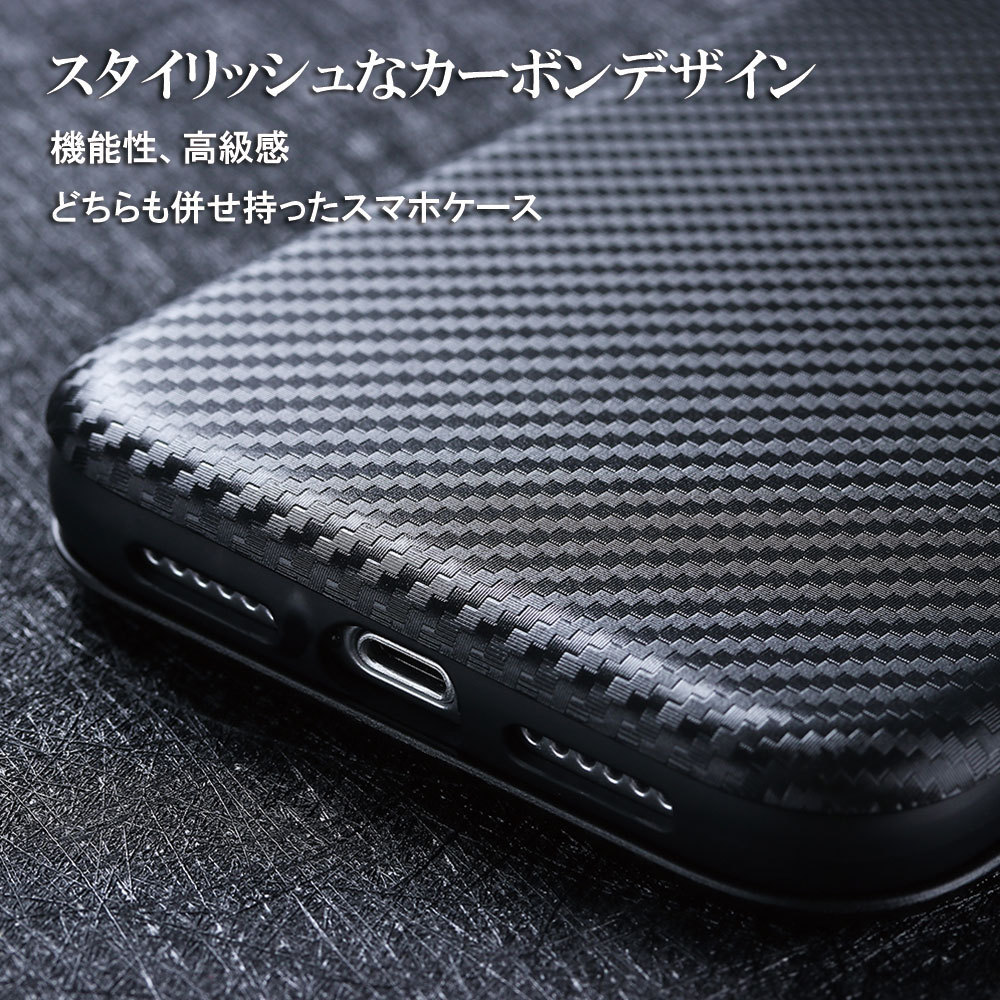 Galaxy S21+(Plus) カーボン 炭素繊維カバー TPU 保護 財布型 マグネット式 カード収納 落下防止 ブラック_画像2