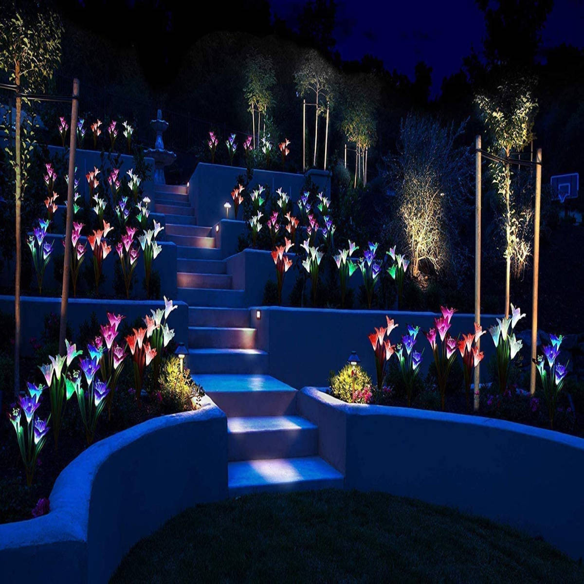 ソーラーライト 百合の花デザイン2本セット 7色のカラフルで鮮やかな光 お洒落ガーデンライト 野外ライト お庭 インテリア 雰囲気作り_画像3