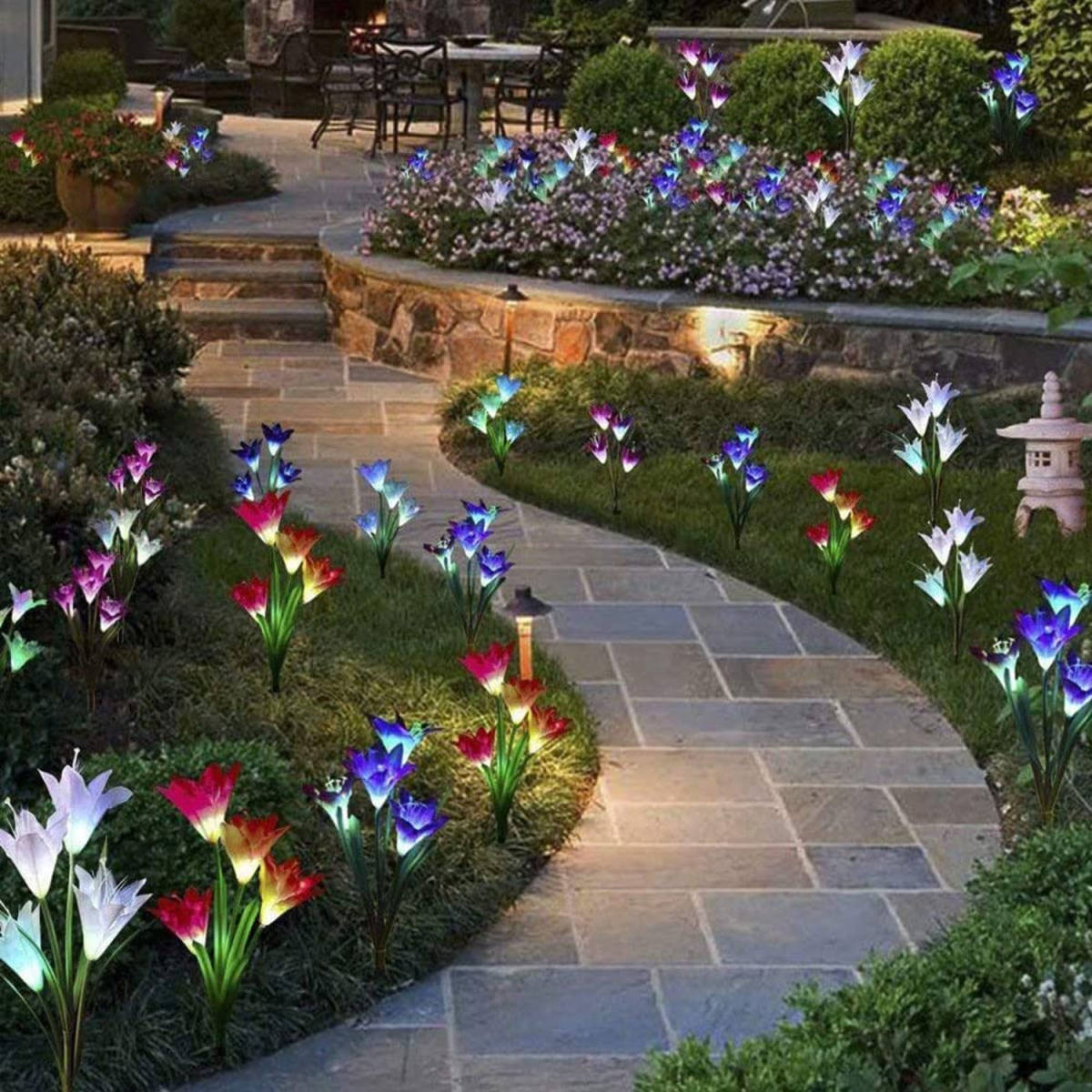 ソーラーライト 百合の花デザイン2本セット 7色のカラフルで鮮やかな光 お洒落ガーデンライト 野外ライト お庭 インテリア 雰囲気作り_画像6