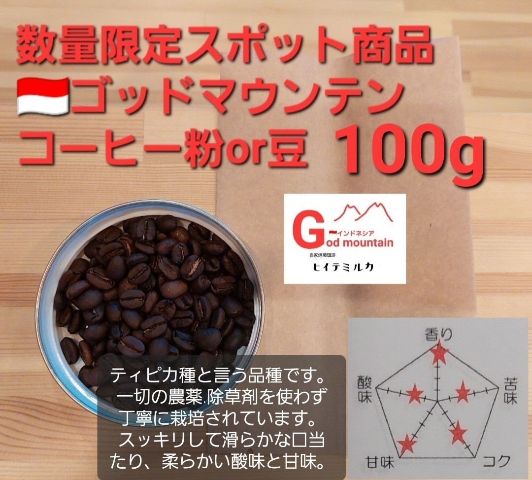 コーヒー粉orコーヒー豆100g　ゴッドマウンテン