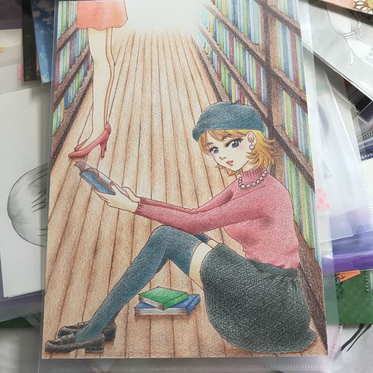 図書室の美少女 手書きイラスト 正規店 図書室の美少女 手書きイラスト 正規店