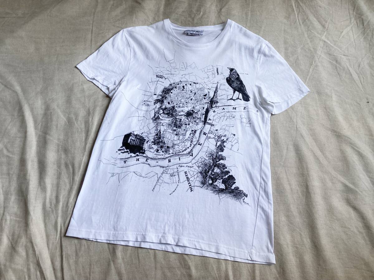 Alexander McQueen アレキサンダーマックイーン スカル バード ロンドン 都市 プリント 半袖 コットン Tシャツ カットソー S 白 ◇7_画像1