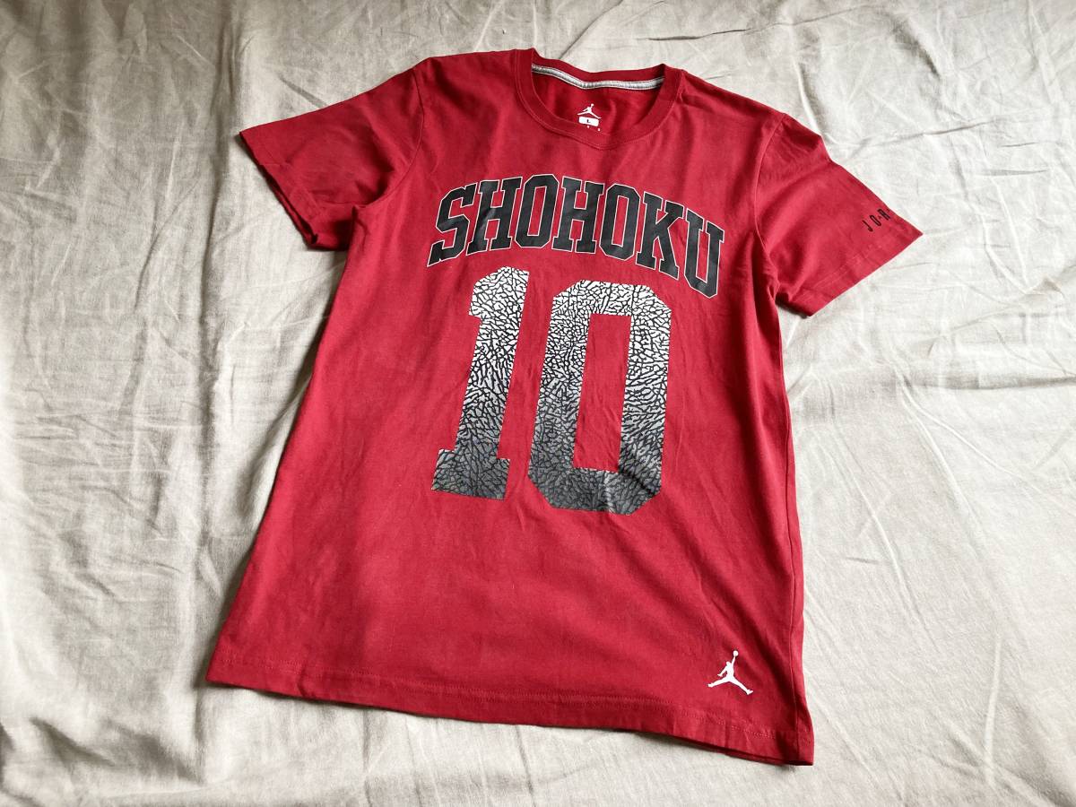 レア NIKE ナイキ × SLUM DUNK スラムダンク JORDAN ジョーダン SHOHOKU 10 湘北 プリント 半袖 コットン Tシャツ カットソー 赤 L ◇8