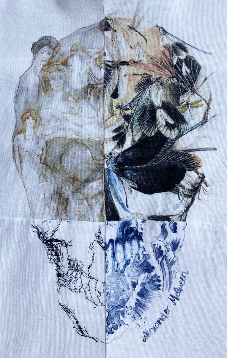 Alexander McQueen Alexander McQueen pattern switch picture wave insect print short sleeves cotton T-shirt cut and sewn S white white *7