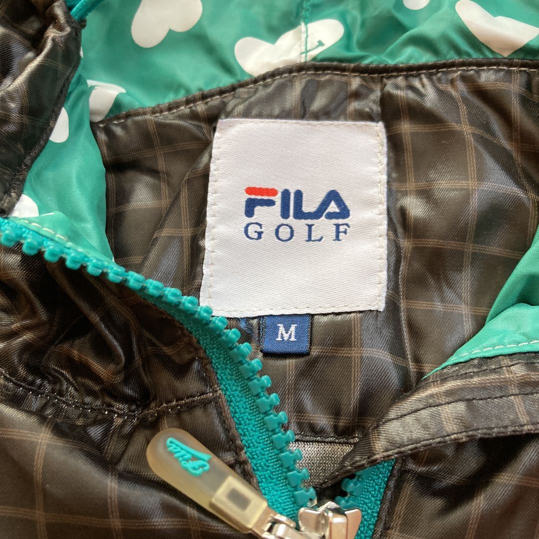 FILA GOLF フィラ golf 半袖 ハーフジップ ナイロン ジャケット パーカー ゴルフ　ゴルフジャケット　Mサイズ レディース 黒 チェック柄