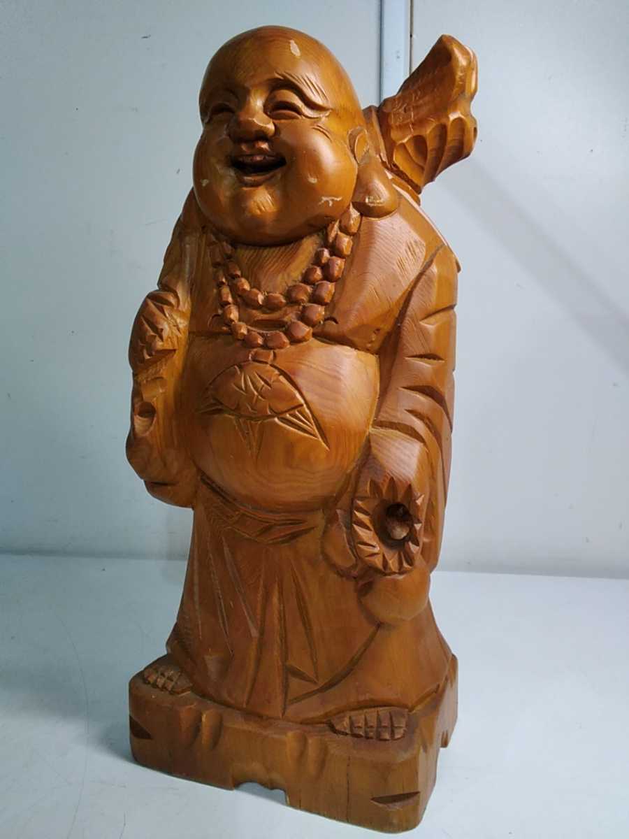 七福神 布袋様 布袋尊 縁起物 木彫り 骨董品 アンティーク置物 高さ約