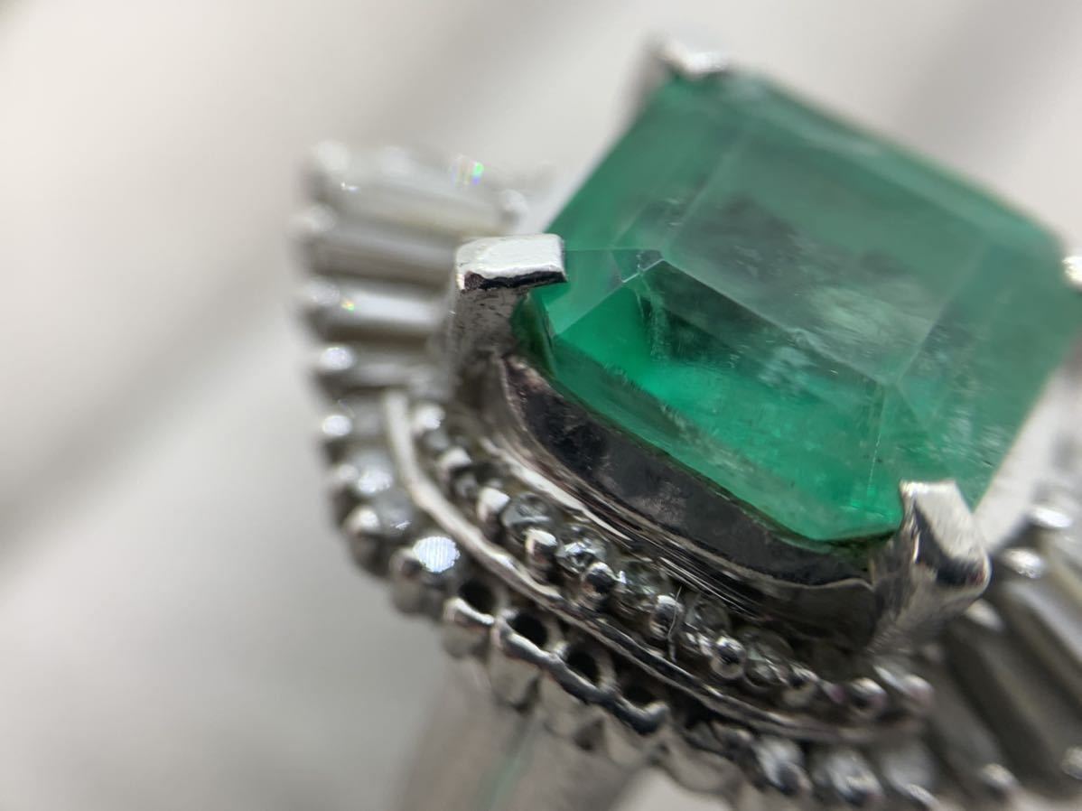 ○ 宝石 エメラルド 3.848ct ダイヤ 0.77ct pt900 プラチナ リング